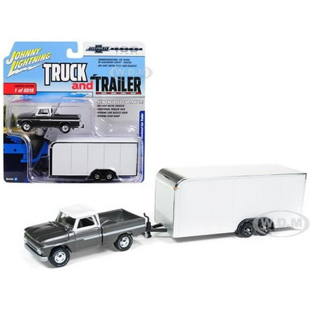 Johnny Lightning Truck &Trailer 1965 Chevy Pickup with Enclosed Car Trailer 1:64